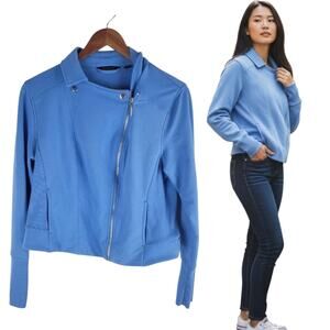H By Halston Moto Jacket Zip Up Buttons Blue Long Sleeve Size 12